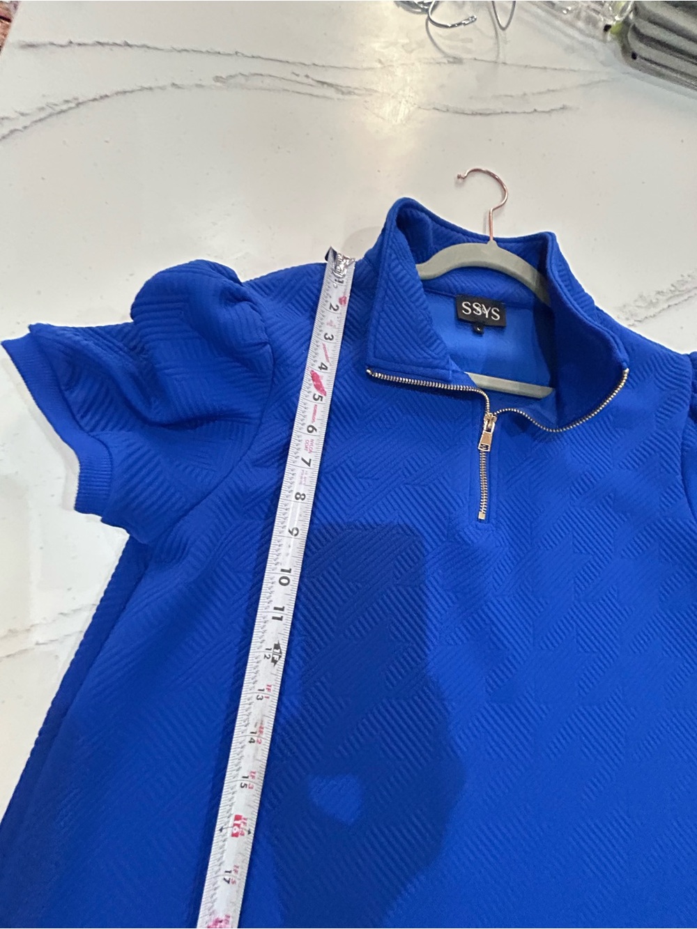 SSYS size L, Royal Blue Textured Zip-Neck Dress - Picture 9 of 9